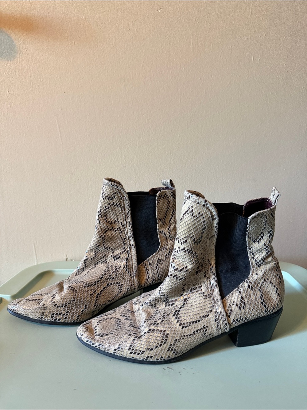 Report Beige Snake-Print Chelsea Ankle Boots